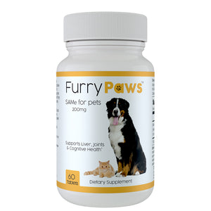 Furry Paws SAM-e (SAdenosyl Methionine) Supplement for Dogs & Cats 200mg Support Liver, Joint and Cognitive Health for Dog & Cat - Made in USA - 60 Tablets